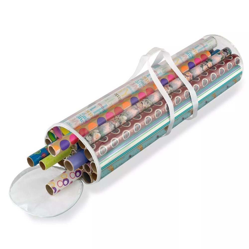 Whitmor Gift Wrap Organizer / Clear plastic with handles
